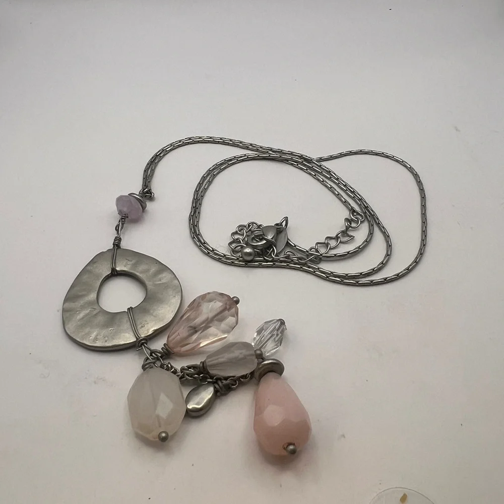 Lia Sophia Silver chain with soft pink and white toned gems